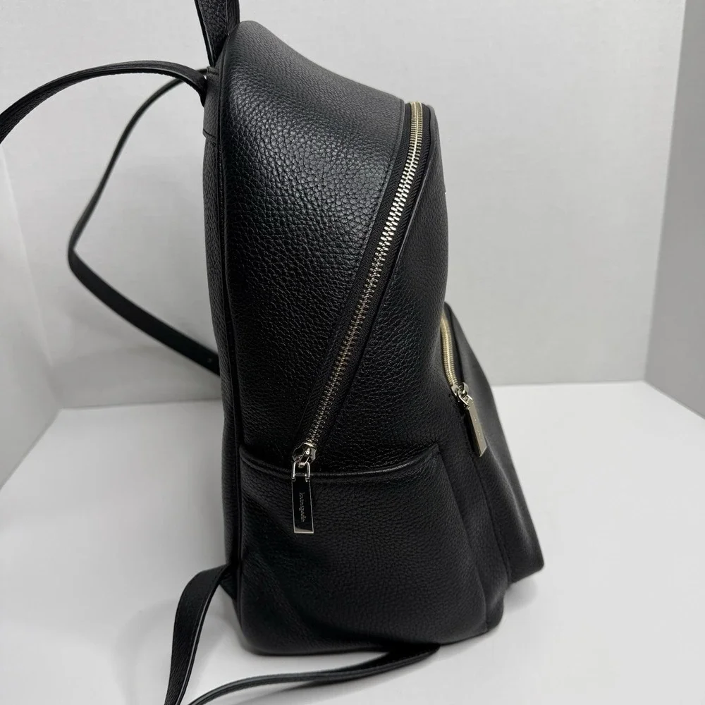Kate Spade Black Pebbled Leather Backpack Gold Tone Zip S338 Womens